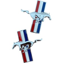 Mes Store Koşan At Metal Arma Mustang Metal Arma Set Çamurluk Logosu 2'li 8.5cmx8.5cm