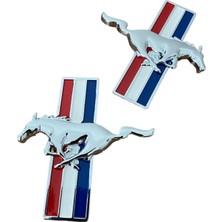 Mes Store Koşan At Metal Arma Mustang Metal Arma Set Çamurluk Logosu 2'li 8.5cmx8.5cm