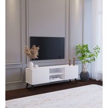 Suba Home Beyaz Modern 120 cm 2 Kapaklı Raflı Tv Ünitesi Modüler Tv Sehpası Mdf