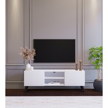 Suba Home Beyaz Modern 120 cm 2 Kapaklı Raflı Tv Ünitesi Modüler Tv Sehpası Mdf