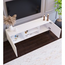 Suba Home Beyaz Modern 120 cm 2 Kapaklı Raflı Tv Ünitesi Modüler Tv Sehpası Mdf