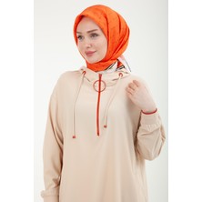 Armine Trend Kolları Ribanalı Kapüşonlu Yarım Fermuarlı Tunik Bej 24YT461