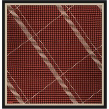 Bursa İpek Kırmızı Çizgi Kazayağı Desen Twill Ipek Eşarp