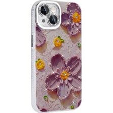 iPhone 15 Uyumlu Frm Kılıf Çiçek Desenli Parlak Taşlı Sert Silikon Garden Kapak-Colorful