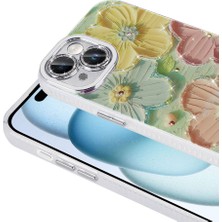 iPhone 15 Uyumlu Frm Kılıf Çiçek Desenli Parlak Taşlı Sert Silikon Garden Kapak-Colorful