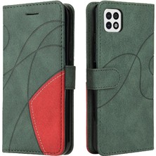 Gx Shop Samsung Galaxy A22 5g Iki Renkli Dikiş Pu Deri Flip Folio (Yurt Dışından)