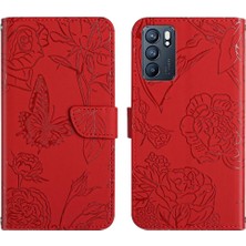 Gx Shop Oppo Case 6 5g Için Pu Deri Kapak Çevirin Çiçekler ve Kelebekler (Yurt Dışından)