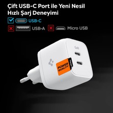 Spigen 35W GaN USB-C 2 Port Mini Adaptör - Samsung PPS Destekli Hızlı Şarj Aleti iPhone & Android & iPad & MacBook Type-C PE2104 White - ACH03714