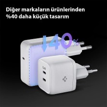 Spigen 35W GaN USB-C 2 Port Mini Adaptör - Samsung PPS Destekli Hızlı Şarj Aleti iPhone & Android & iPad & MacBook Type-C PE2104 White - ACH03714