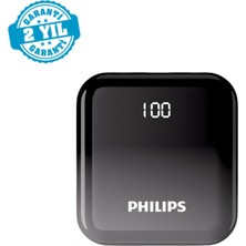 Philips DLP2299 10000MAH 22.5W Çift Usb-A ve Type-C Çıkışlı Mini Cep Boy Powerbank Siyah Qc Pd Destekli Dijital Ekranlı Samsung Xiaomi Apple iPhone 13, 14, 15 Uyumlu