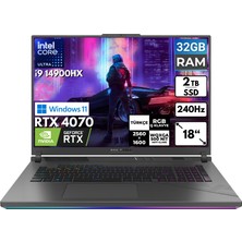 Asus Rog Strix G18 I9-14900HX 32 GB 2 Tbssd RTX4070 18" Wqxga Windows 11 Pro Taşınabilir Bilgisayar G814JIR-N6002 BT67