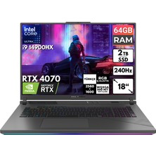 Asus Rog Strix G18 I9-14900HX 64 GB 2 Tbssd RTX4070 18" Wqxga Freedos Taşınabilir Bilgisayar G814JIR-N6002 BT19