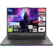 Asus Rog Strix G18 I9-14900HX 64 GB 4 Tbssd RTX4070 18" Wqxga Windows 11 Home Taşınabilir Bilgisayar G814JIR-N6002 BT49