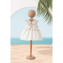 Kids Little Store Dantel Yaka Boncuklu Naturel Elbise (6-24 Ay )