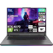 Asus Rog Strix G18 I9-14900HX 8 GB 512 GB SSD RTX4070 18" Wqxga Freedos Taşınabilir Bilgisayar G814JIR-N6002 Bt5