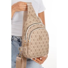 Tuldar Kadın Bej Deri Desenli Çapraz Bel Göğüs ve Omuz Çantası (19X29 Cm) tul550