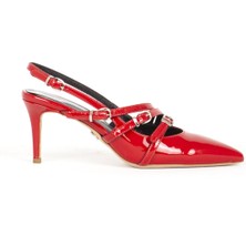 Dericlub Kadın Stiletto Sivri Burun Tokalı Topuklu Ayakkabı Sy 27258 Kırmızı