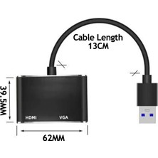 Hubify USB To VGA Hdmi 2in1 Adaptör. Siyah