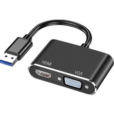 Hubify USB To VGA Hdmi 2in1 Adaptör. Siyah