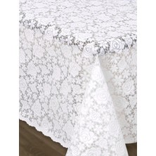 Style Meiwa Lux Dantel Görünümlü Pvc Leke Tutmaz Şeffaf Kaymaz Masa Örtüsü - Beyaz