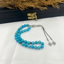 CLG Silver 925 Ayar Gümüş Küre Kesim Mavi Mermer Desenli Özel Tasarım Tesbih