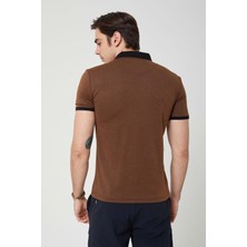 Coonless Triko Yaka Fermuarlı Polo Erkek Kahverengi Tshirt