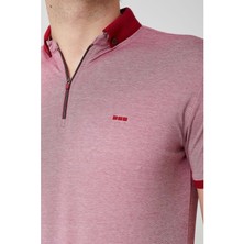 Coonless Triko Yaka Fermuarlı Polo Erkek Pembe Tshirt