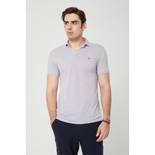 Coonless Yakalı Çok Rahat Pamuk Penye Erkek Gri Tshirt