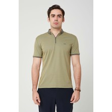 Coonless Triko Yaka Fermuarlı Polo Erkek Yeşil Tshirt