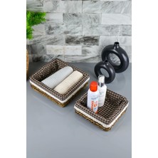 Avantage Home Lotte - 2'li Dikdörtgen Hasır Çok Amaçlı Sepet 24 x 24 cm