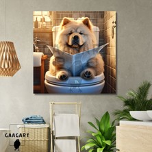 Gaagart Tekli Kare Kanvas Banyo Tablosu Gazete Okuyan Çin Aslanı Köpek