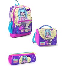 Coral High Mor Pembe Anime Kız Desenli 3’lü Okul Çanta Seti