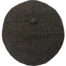 Kareli Kışlık Kasket Şapka Kaşe Kumaş Düğmeli Model Koyu Kahve 58 cm