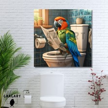 Gaagart Tekli Kare Kanvas Banyo Tablosu Gazete Okuyan Renkli Papağan