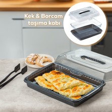 Porsima AKR-031 Kilitli Kapaklı Kek Börek Pasta Saklama Taşıma Kabı Borcam - Kek Fanusu Antrasit