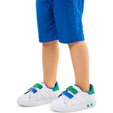 Kiko Kids Royzo Erkek Bebek Spor Ayakkabı Cırtlı Işıklı Beyaz Mavi Yeşil Mikrofiber Tabanlı