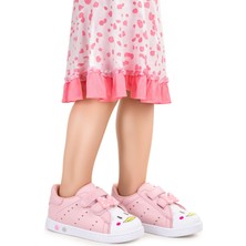 Kiko Kids Pembe Cırtlı Spor Ayakkabı Kız Çocuk İçin Mikrofiber Düz Tabanlı Şık Seçim