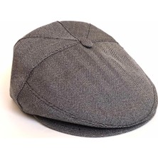 Gri  Mevsimlik Kasket Yöresel Balıksırtı Desenli Kasket Şapka 58 cm