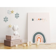 Pegziz Be Happy Minimalist Kanvas Tablo - Bebek Odası Dekorasyon - Çocuk Odası Tablo