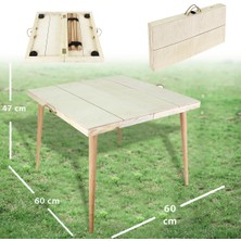 Okutan Hobi Katlanabilir Doğal Ağaç Kamp ve Piknik Masası 60 x 60 x 47 cm
