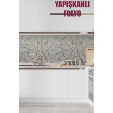 BienHome 50X100 cm Parlak Beyaz ve Gümüş Mermer Yapışkanlı Kaplama Pvc Folyo BH622