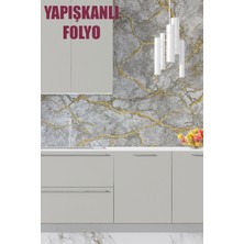 BienHome 50X100 cm Mat Gri ve Altın Mermer Desenler Yapışkanlı Kaplama Pvc Folyo BH624