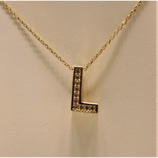 Güler Kuyumculuk Taşlı 3 Boyutlu L Harfi ve Zinciri