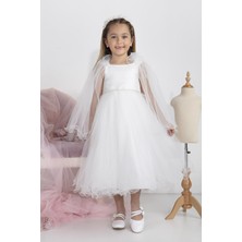 Minimony 5-9 Yaş Pelerin Kol Detaylı Kız Çocuk Tam Boy Elbise Bayramlık Mezuniyet Balo Abiye Gelinlik 5004