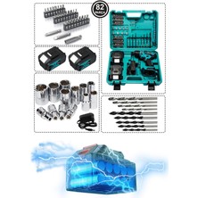Assur 21V 1.5ah Çelik Şanzuman Bakır Sargılı  Çift Akülü Vidalama Şarjlı Matkap 82 Parça