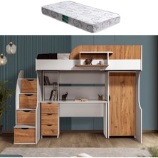 Setay Litera Ranza Dolap Masa + 1 Adet Comfort Yatak, Beyaz/Koyu Ceviz