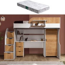 Setay Litera Ranza Dolap Masa + 1 Adet Comfort Yatak, Beyaz/Açık Ceviz