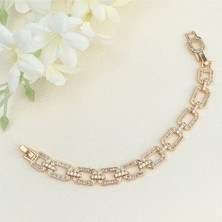 Kyver Kadın Bileklik Serenay Model Kare Halka Full Zirkon Kararmaz Xuping Vip Seri Rose 20 cm