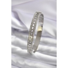 E-Bijuteri Çelik Gümüş Renk Işlemeli Zirkon Taş Detay Kadın Kelepçe