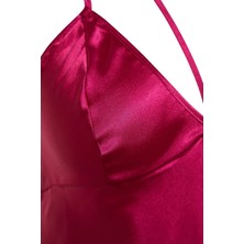 Dantel By Mls Fuşya Saten Biye Detaylı Babydoll & Gecelik